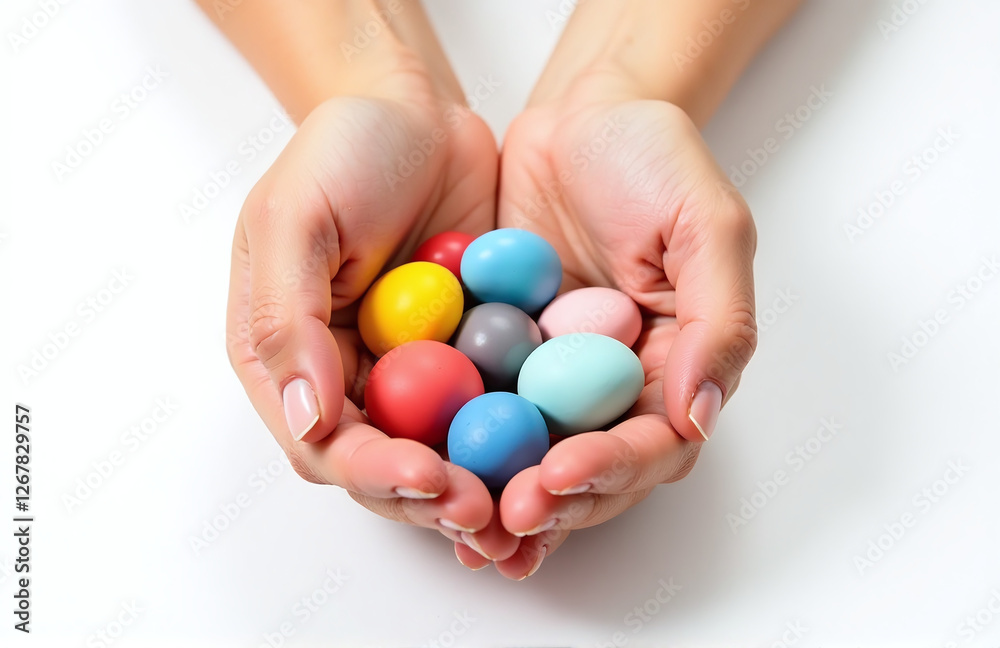 Aufkleber Hands Cradle Variously Colored Clay Modeling Compound, Set Against A Clean And Simple White Backdrop For Artistic Purposes Isolation. 00002