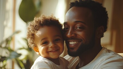 smiling dad and little kid son spending quality time together in living room parental love fatherhood and child bonding moment at home