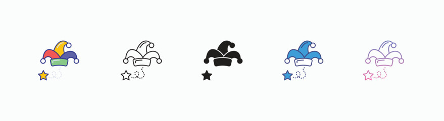 Jester Hat icons set in different style vector stock