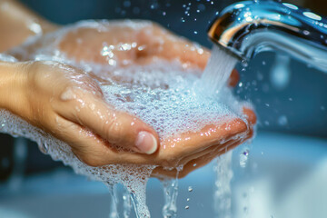 Fototapeta premium Pure Refreshment: Hand Washing with Fresh Water