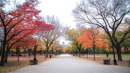 Autumnal Park Path Scenic Fall Foliage Trees