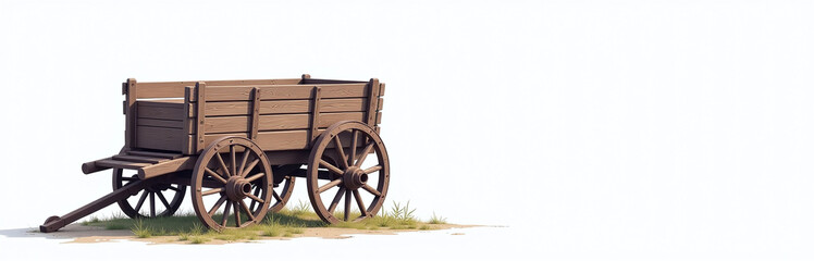Obraz premium Rustic Old Wooden Wagon Sits Alone On A Pure White Background With No Other Objects In Sight Nearby. 00002