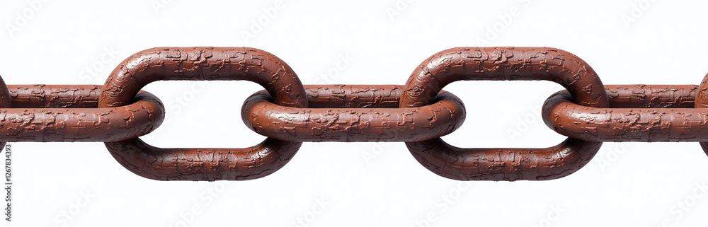 Poster rusty chain isolated against a clean white background highlighting its age and wear. 00002