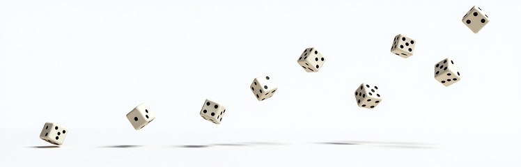 Scattered Dice Fall Through The Air, Isolated Against A Clean White Backdrop With Plenty Of Space Around Each Die. 00002