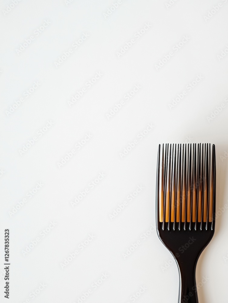 Poster Close up view of a black comb with strands of hair against a clean white background creating a minimalist aesthetic. Generative AI