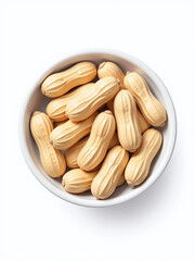 Shelled Peanuts Are Arranged In A Neat Pile Within A Small Bowl Set Against A Plain White Background. 00002