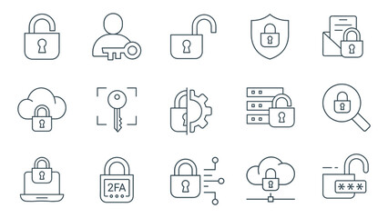 Security line Icon Set Vector. Lock, Protection, and Safety Symbols illustrations