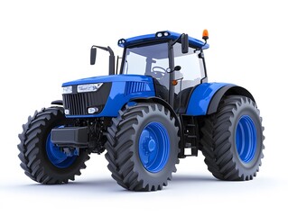 Blue Tractor on White Background Ideal for Agricultural and Farming Related Concepts and Designs