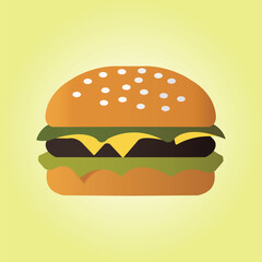 Vector Illustration of a Classic Cheeseburger with Lettuce and Tomato on a Sesame Seed Bun