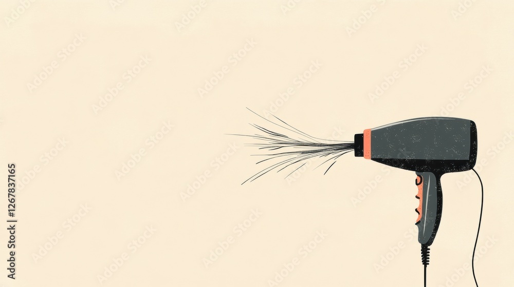 Aufkleber Hair dryer with frayed cord displayed against a neutral background highlighting its design and texture. Generative AI