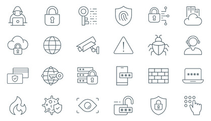 Cyber Security Line Icon Set. Vector Illustration for Digital Protection, Data Privacy, Network, and online Safety icons