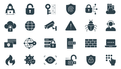 Cyber Security Solid Icon Set. Vector Illustration for Digital Protection, Data Privacy, Network, and online Safety icons
