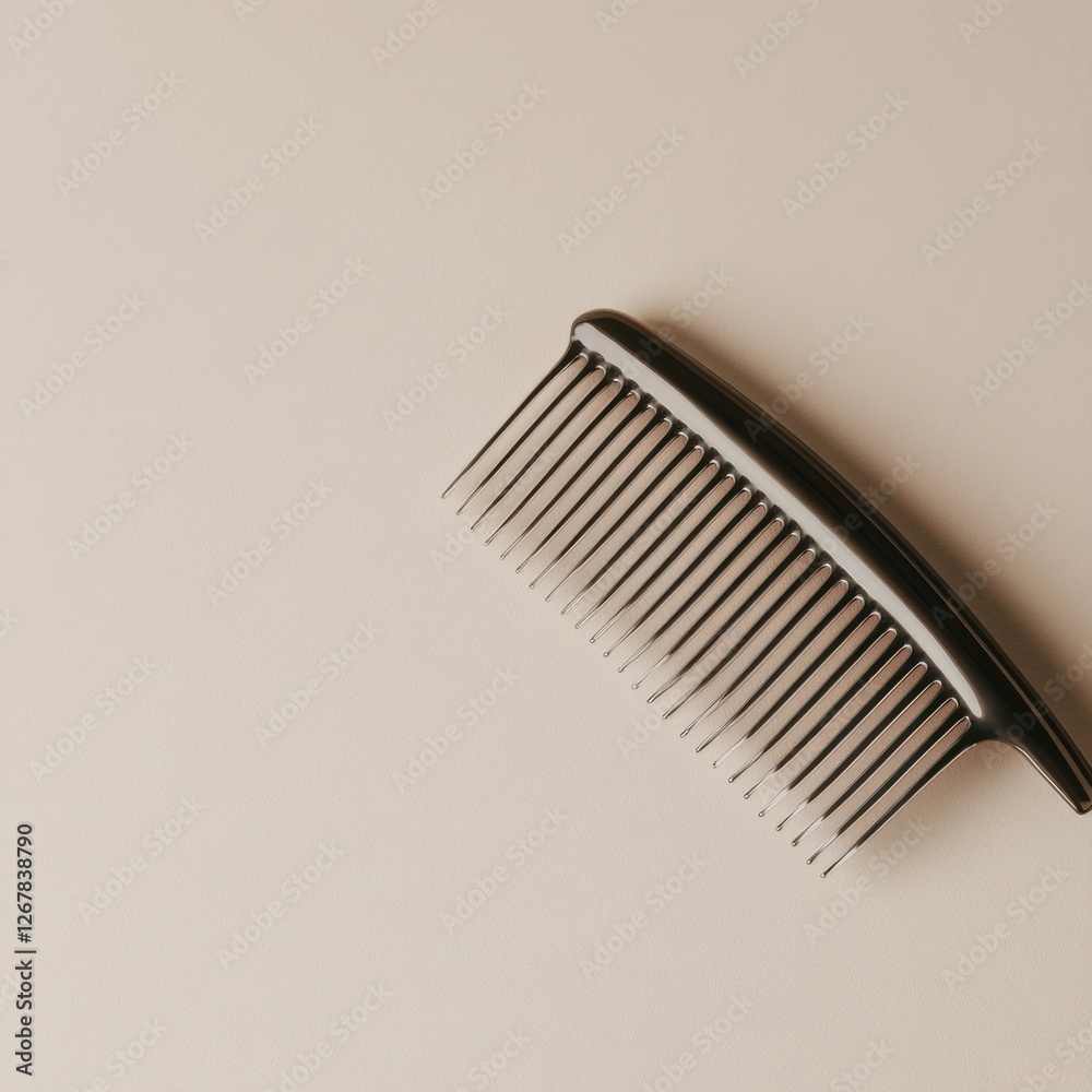 Leinwandbilder black comb placed on a light neutral background with exposed bristles showing various lengths. gener