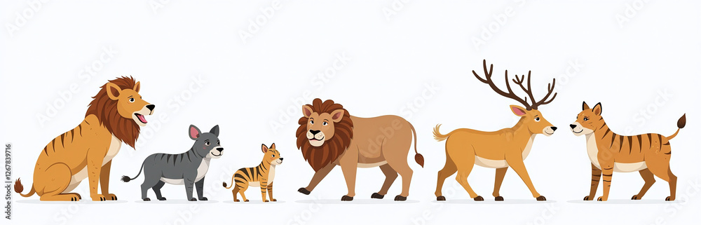 Poster wild animals isolated against a plain white background, cut out in isolation with a clear focus on e