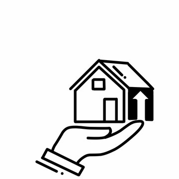 recommend clip art: House and hand icon Outline house and hand vector icon for web design isolated on white background