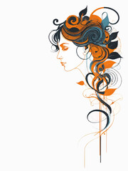 female head with floral elements and spiral lines decoration vector with wahite area for insertion