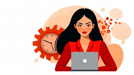 Confident young businesswoman working efficiently on her laptop. Time management concept.