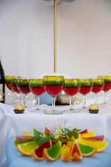 An EyeCatching Colorful Cocktail Display Featuring a Lively and Vibrant Fruit Arrangement