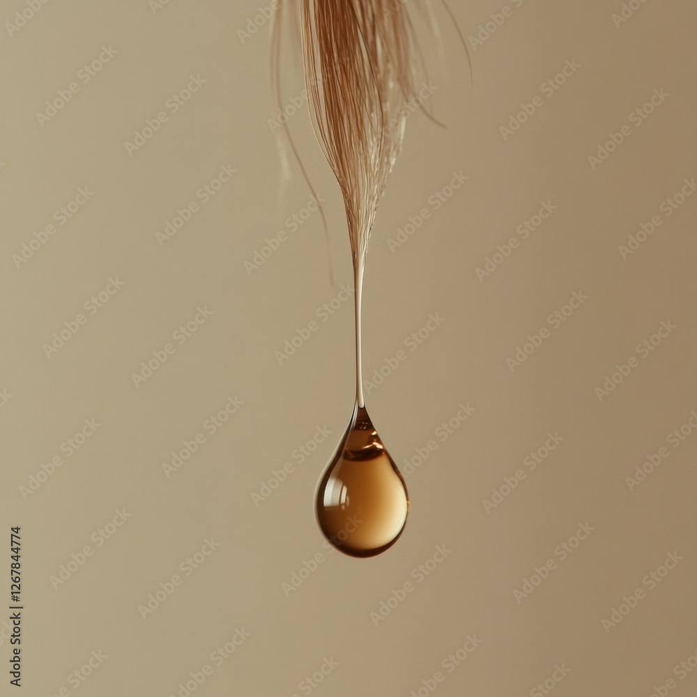 Leinwandbilder drop of liquid causing visible damage to a strand of hair under soft lighting in a neutral backgroun