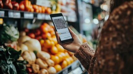 Contactless Payment at Grocery Store Using Smartphone QR Code Mobile Transaction Technology