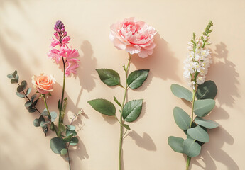Obraz premium A visually appealing arrangement of various flowers on a soft background.