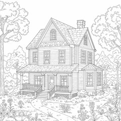 Obraz premium Detailed House & Home Building Design Coloring Book: Outline Sketch Doodle Illustrations with Page Drawing Elements