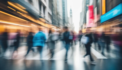 Blurred people in motion on the street. 