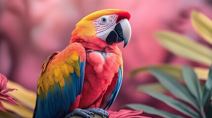 Obraz premium exotically colored parrot on a pink background