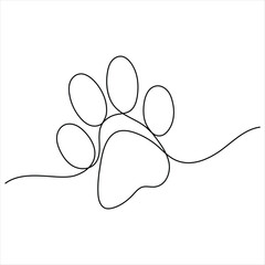 Paw footprints of dog or cat oneline continuous single line animal drawing vector illustration