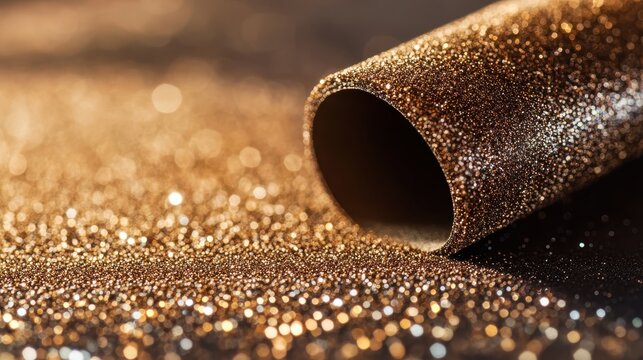 A close-up of a shimmering gold glitter roll, showcasing a backdrop of sparkling golden particles, perfect for festive crafts and decorations.