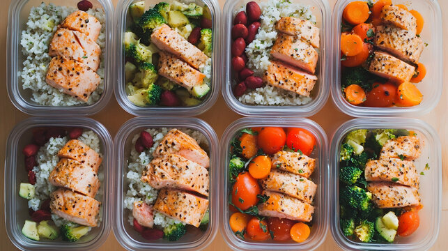 Beautifully arranged meal prep containers filled with nutritious meals, promoting healthy eating habits