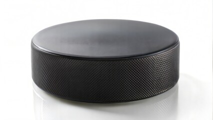 Black Hockey Pucks on White Background.
