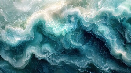 Obraz premium Abstract ocean waves in shades of blue and green, evoking tranquility.