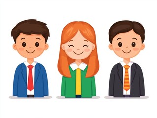 Happy cartoon business children standing in a row