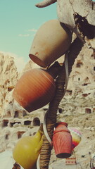 Pots Unique Close-Up Bright Cappadocia Turkey Landscape Sky Painted Clay