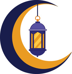 lantern hanging on crescent moon vector, vector and illustration, vector style