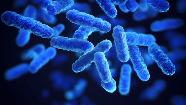 Microscopic view of blue bacteria, ideal for scientific or medical visuals