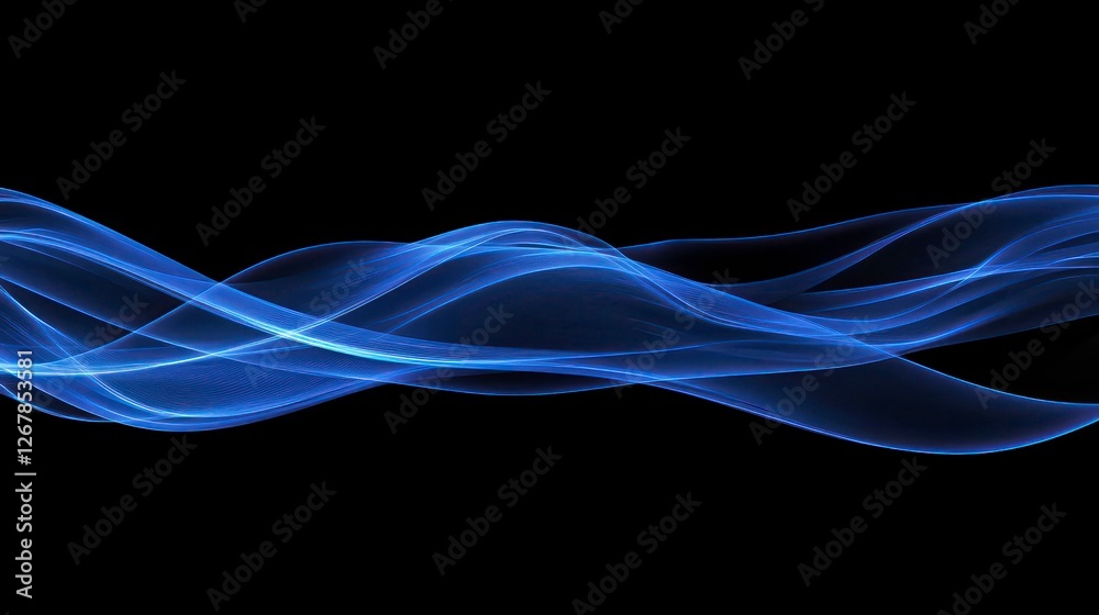 Poster abstract blue smoke waves on black background. possible use graphic design element