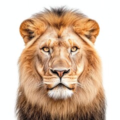 Obraz premium Majestic lion head portrait against white background