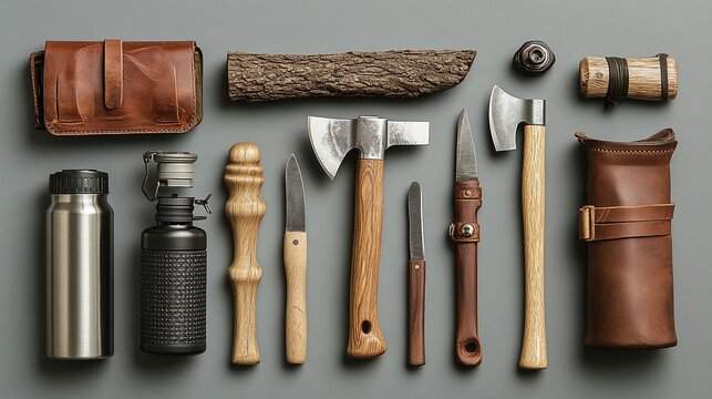 forest adventure camping survival axe and knife set outdoor summer tourism nature travel essentials with bottle thermos included essential equipment for hiking and backpacking