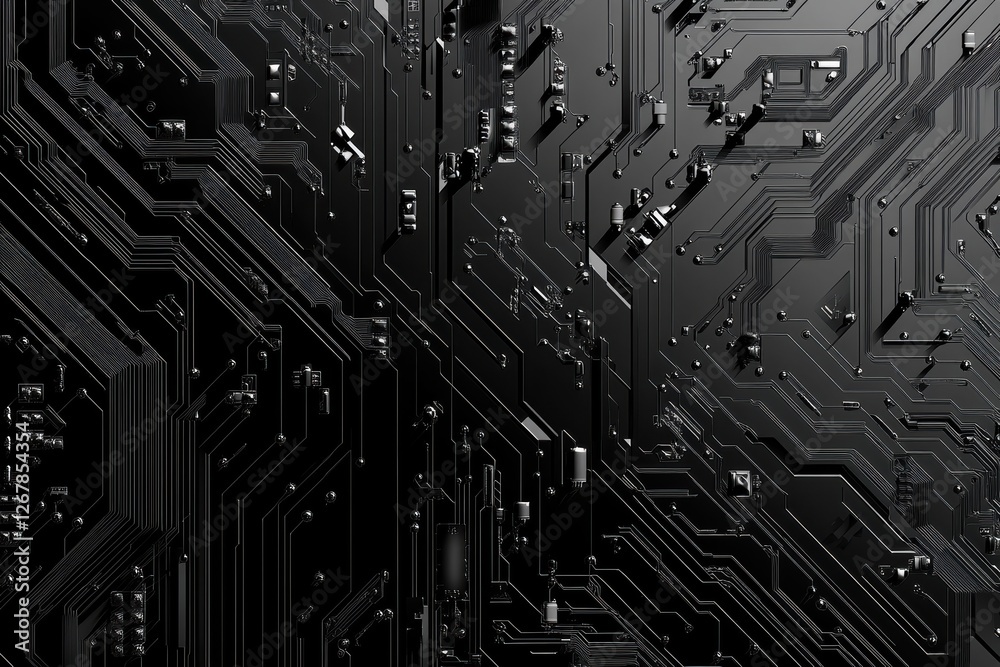 Poster modern technology graphic design background with intricate circuit patterns and textures