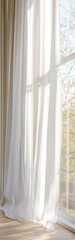 Soft morning light dances through billowing white curtains near a window filled with calm serenity