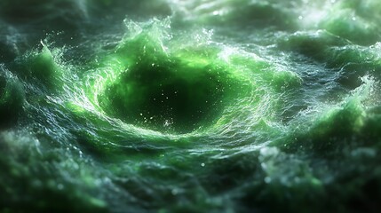 Fototapeta premium Dynamic liquid impact with glowing green water radiating outward