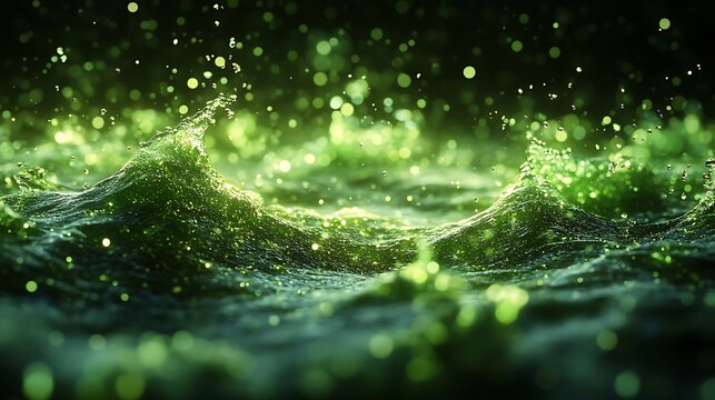 Exploding water effect with neon green droplets scattering in all directions