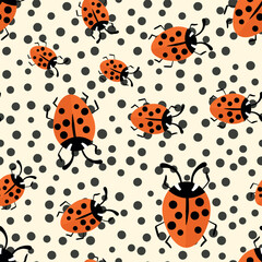 Fashion animal seamless pattern with colorful ladybird on white background. Cute holiday illustration with ladybags for baby. Design for invitation, poster, card, fabric, textile.