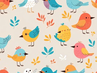 seamless pattern with birds and flowers