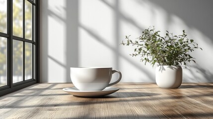 Sunny morning coffee by window
