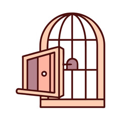 Birdcage icon with open door, freedom and captivity concept