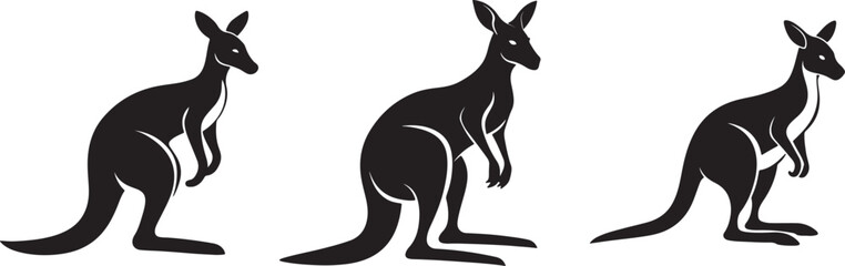 set of kangaroo silhouette, black and white silhouette, vector and illustration