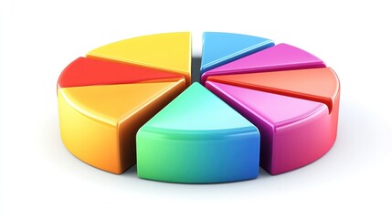 Obraz premium Colorful 3D pie chart segments; data analysis; white background; business infographic